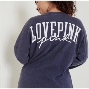 PINK Victoria's Secret Varsity Crew Long Sleeve Crew Tee Blue Sz Small